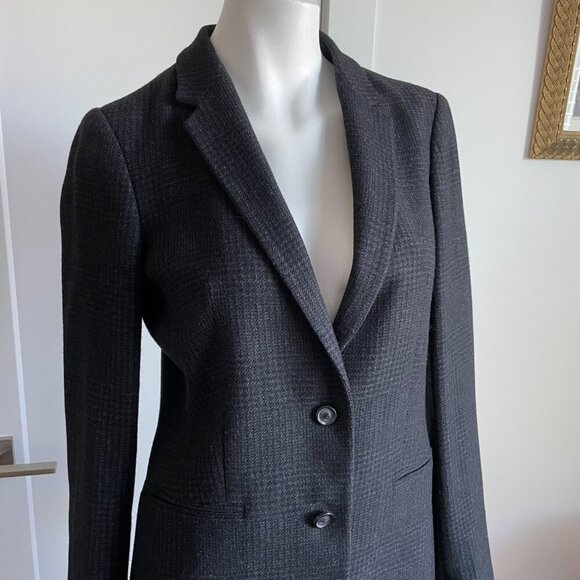 Massimo Dutti 2 Button Notch Collar Wool Alpaca Blend Houndstooth Blazer Grey 8 - Picture 3 of 15